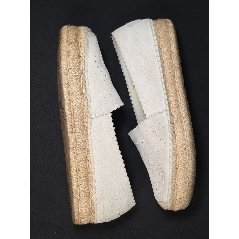 UGG Poppy Suede Espadrille Flats Off White Scalloped Slip On Shoes Women's 7.5